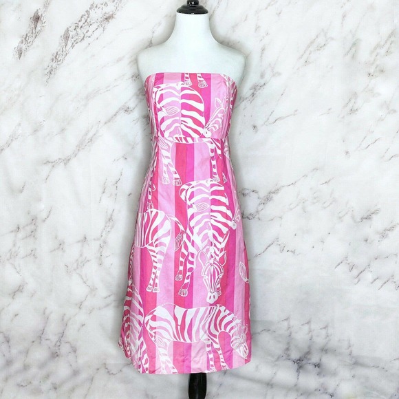 Vintage Lilly Pulitzer Zebra Pink Strapless Dress - Picture 1 of 4